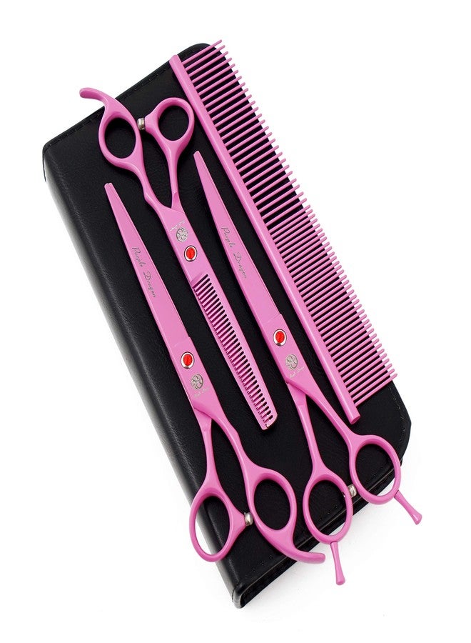 Purple Dragon 7.0 inch Pink 3PCS Pet Grooming Scissors Cat Dog Hair Cutting & Thinning Shears Set for Women Female Pet Groomer - Image 1